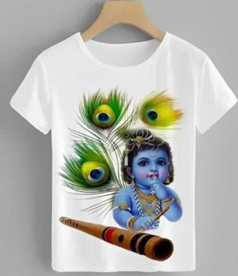 MANGROLI Boys & Girls Printed Polyester Regular T Shirt(White, Pack of 1)