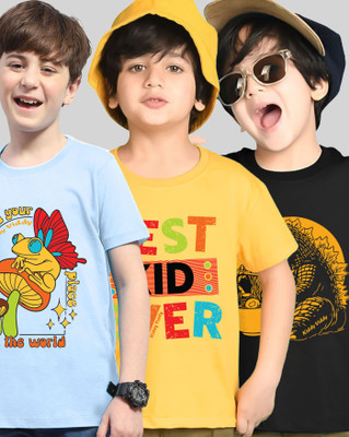 AOOSH Boys Graphic Print Cotton Blend Regular T Shirt(Light Blue, Pack of 3)