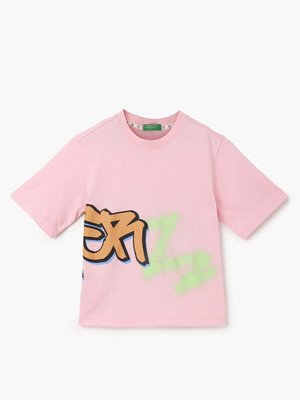 United Colors of Benetton Boys Printed Pure Cotton Regular T Shirt(Pink, Pack of 1)