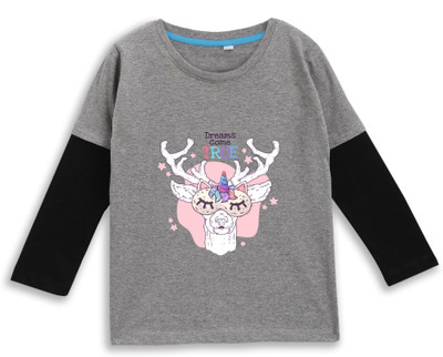 JONIMONI Boys & Girls Self Design Pure Cotton Regular T Shirt(Grey, Pack of 1)