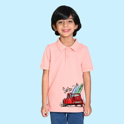 Nusyl Boys Graphic Print Polycotton Regular T Shirt(Pink, Pack of 1)