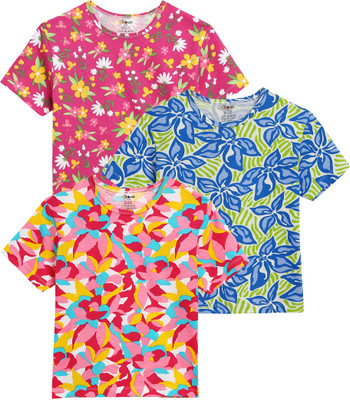 TOTCO Boys & Girls Printed Pure Cotton Regular T Shirt(Multicolor, Pack of 3)