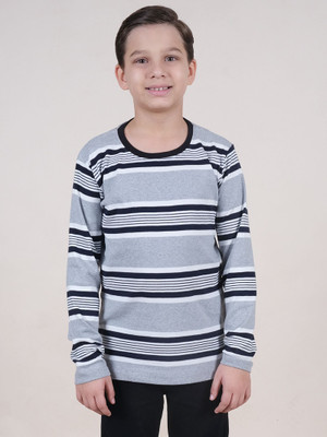 Kiddo Paanti Boys Self Design Pure Cotton Regular T Shirt(Grey, Pack of 1)