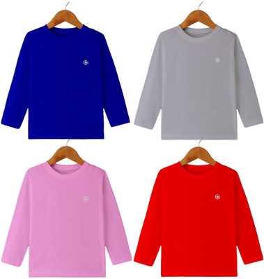 MYO Boys & Girls Solid Cotton Blend Regular T Shirt(Multicolor, Pack of 4)