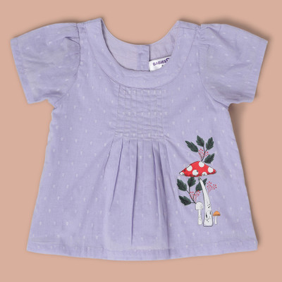 BabiesRus Girls Printed Pure Cotton Regular T Shirt(Purple, Pack of 1)