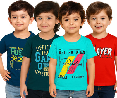 FRANSCART Boys Graphic Print Cotton Blend Regular T Shirt(Multicolor, Pack of 4)