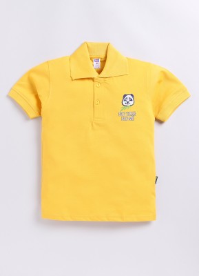 NOTTIE PLANET Boys Self Design Cotton Blend T Shirt(Yellow, Pack of 1)