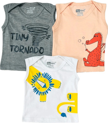 Piku Store Baby Boys & Baby Girls Graphic Print Cotton Blend Regular T Shirt(White, Pack of 46)