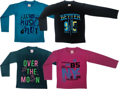 LAKSIMA Baby Boys Printed Pure Cotton Regular T Shirt(Multicolor, Pack of 4)