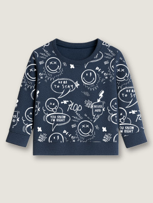 MEKNYE KIDS Boys Printed Pure Cotton Regular T Shirt(Dark Blue, Pack of 1)