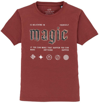 Status Quo Boys Solid Cotton Blend Regular T Shirt(Brown, Pack of 1)
