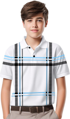 Kiddy Viddy Boys Striped Cotton Blend Regular T Shirt(Multicolor, White, Pack of 1)