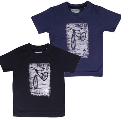 NAUGHTY WILED Boys Printed Pure Cotton Regular T Shirt(Light Blue, Pack of 2)