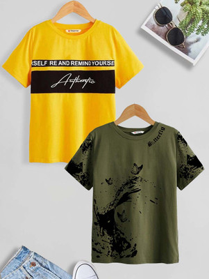 Dagcros Boys Printed Pure Cotton Regular T Shirt(Multicolor, Pack of 2)