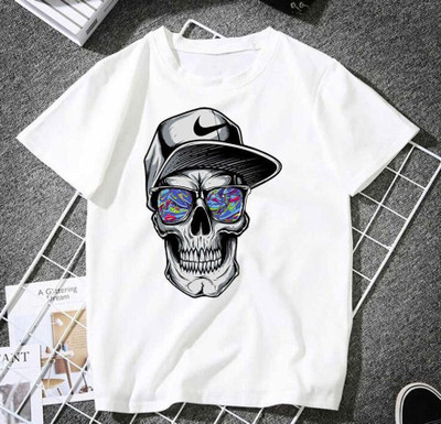 INDIAN EAGLE Boys & Girls Printed Polyester Regular T Shirt(White, Pack of 1)