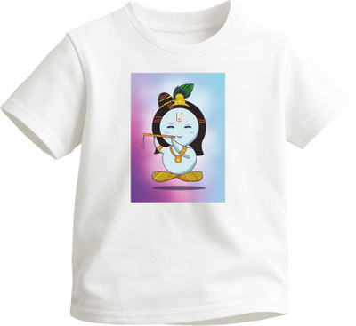 Luv My India Boys & Girls Graphic Print Pure Cotton Regular T Shirt(White, Pack of 1)