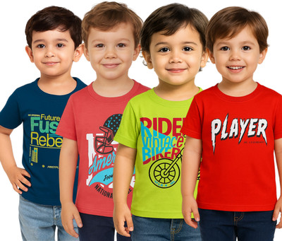 Dattacart Boys Printed Cotton Blend Regular T Shirt(Multicolor, Pack of 4)