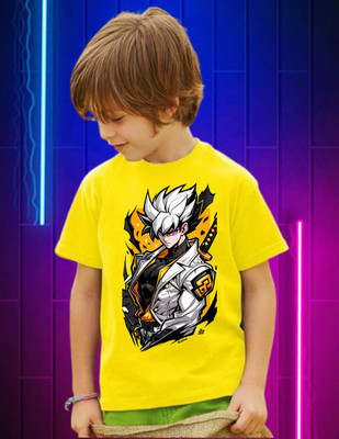 Snojh Boys & Girls Printed Cotton Blend Regular T Shirt(Yellow, Pack of 1)