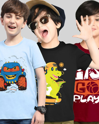 AOOSH Boys Printed Cotton Blend Regular T Shirt(Multicolor, Pack of 3)
