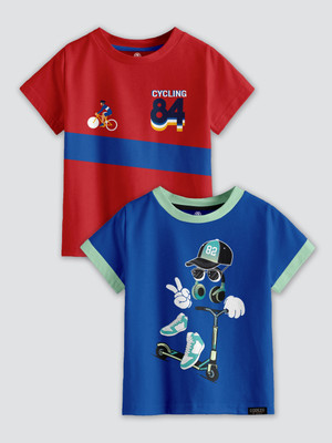 Codez Boys Printed Cotton Blend Regular T Shirt(Multicolor, Pack of 2)