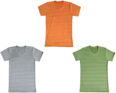 KAVYA Boys Self Design Polyester Regular T Shirt(Multicolor, Pack of 3)