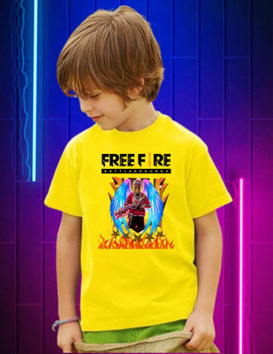 Snojh Boys & Girls Printed Cotton Blend Regular T Shirt(Yellow, Pack of 1)