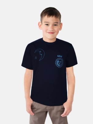 GINI & JONY Boys Printed Pure Cotton T Shirt(Dark Blue, Pack of 1)