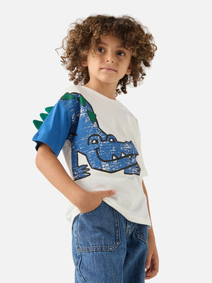 JUNIORS by Babyshop Boys Printed Cotton Blend Regular T Shirt(Multicolor, Pack of 1)