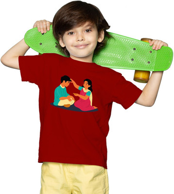 CHOMBOOKA Boys Printed Polyester Oversized T Shirt(Maroon, Pack of 1)