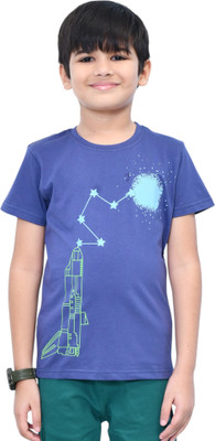 YOUMAA FAB Boys Graphic Print Cotton Blend Regular T Shirt(Blue, Pack of 1)