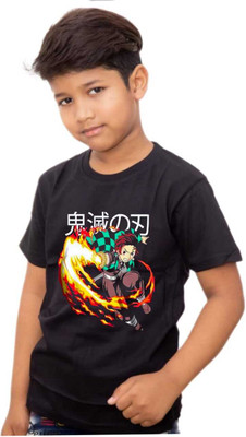 SHREE G CREATION Boys Printed Cotton Blend Regular T Shirt(Black, Pack of 1)