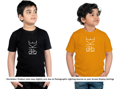 CHOMMBOOKA TRENDING Boys & Girls Printed Cotton Blend Regular T Shirt(Black, Yellow, Pack of 2)