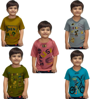 Swarnavaran Baby Boys & Baby Girls Printed Cotton Blend T Shirt(Multicolor, Pack of 1)