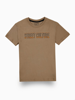 GINI & JONY Boys Typography Pure Cotton Regular T Shirt(Beige, Pack of 1)