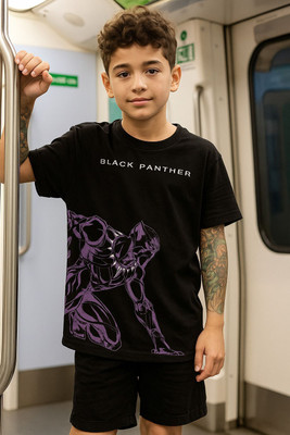 ABJ Fashion Boys Printed Cotton Blend Oversized T Shirt(Black, Pack of 1)