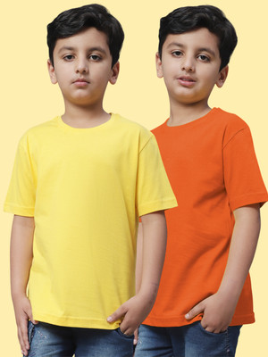 FBAR Boys Solid Pure Cotton Regular T Shirt(Yellow, Pack of 2)