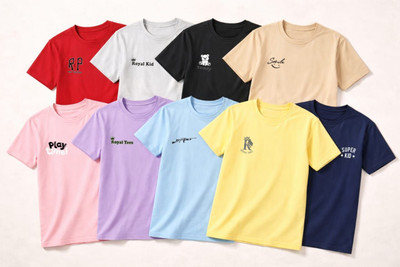 Royal Tees Boys & Girls Typography Cotton Blend Regular T Shirt(Multicolor, Pack of 9)