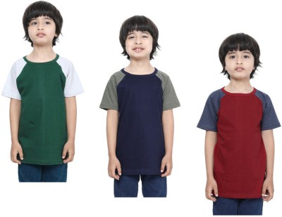 Indistar Boys Colorblock Pure Cotton T Shirt(Multicolor, Pack of 3)