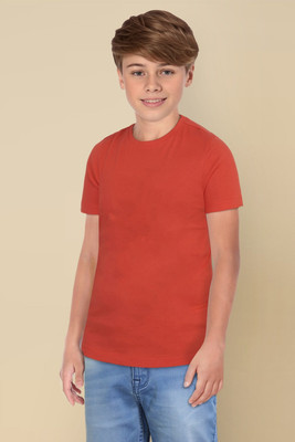 KiddieKisses Boys Solid Cotton Blend Regular T Shirt(Red, Pack of 1)