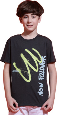 li'l tomatoes Boys Typography Cotton Blend Regular T Shirt(Black, Pack of 1)