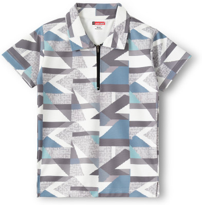 JACKBOY Boys Striped Polycotton Regular T Shirt(Grey, Pack of 1)