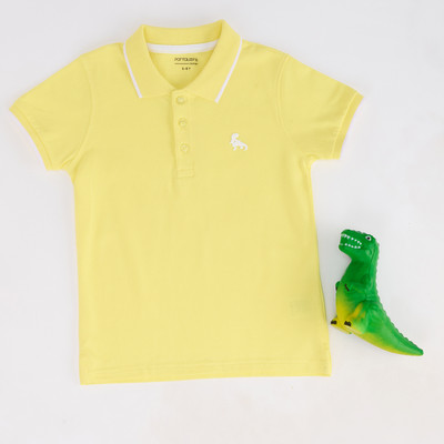 Pantaloons Junior Boys Solid Cotton Blend Regular T Shirt(Yellow, Pack of 1)