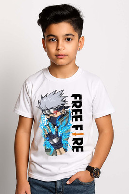 YI FASHION Boys & Girls Graphic Print Polyester Regular T Shirt(White, Pack of 1)