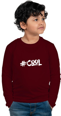 CHOMMBOOKA TREND Boys Typography Cotton Blend Regular T Shirt(Maroon, Pack of 1)