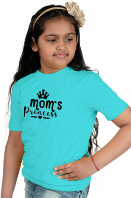 CHOMBOOKA Girls Typography Pure Cotton Regular T Shirt(Blue, Pack of 1)