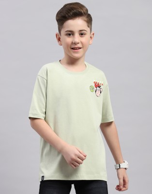 MONTE CARLO Boys Printed Pure Cotton Regular T Shirt(Green, Pack of 1)