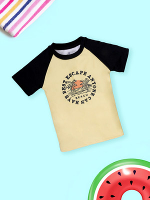 Kiddo Paanti Boys Printed Polyester Regular T Shirt(Beige, Pack of 1)