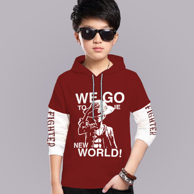 MYEONN Boys Typography, Graphic Print Pure Cotton Regular T Shirt(Maroon, Pack of 1)