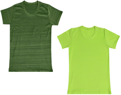 Indistar Boys Self Design Polyester Regular T Shirt(Green, Pack of 2)
