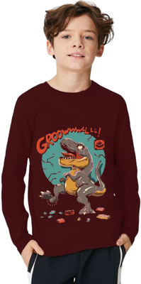 ENZIKO Boys Graphic Print Cotton Blend Regular T Shirt(Maroon, Pack of 1)